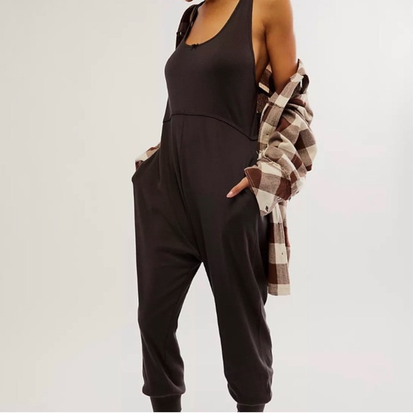 Free People Intimately Our Downtime Romper Jumpsuit Washed Black NWOT - Picture 3 of 12
